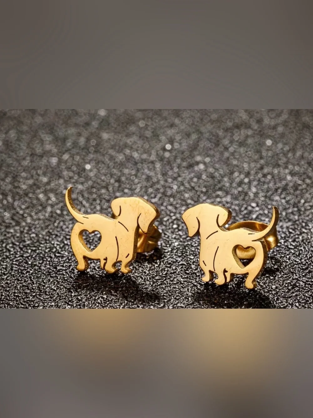 Gold Dog Heart Stud Earrings - Pet Lover Jewelry